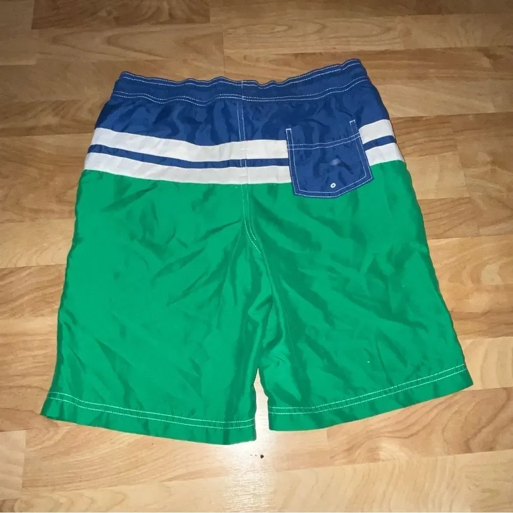 Lands' End Blue & Green Striped Swimsuit Board Shorts